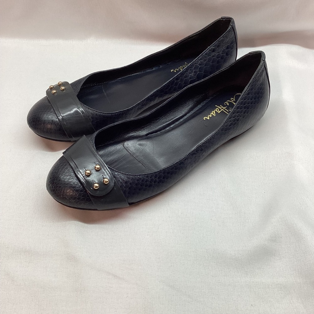 Cole Haan Nike Air Tali Navy Snakeskin Embossed Leather Ballet Flats Size 6.5B
